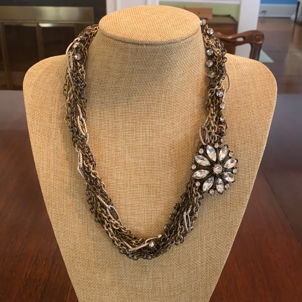 Bloomingdales Vintage Mixed Metals Multi Chain Necklace with Crystal Brooch Pin